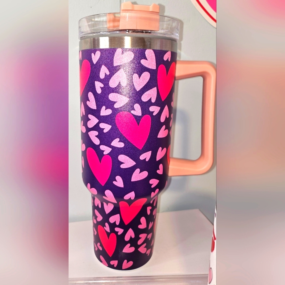 Vibrant Heart Design Tumbler with Handle